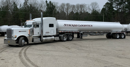 White tanker truck on yard