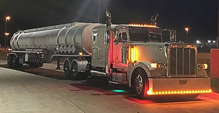 Tanker truck at night